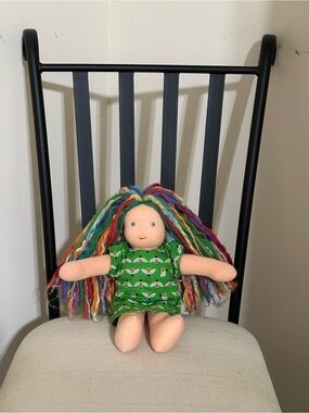 Bamboletta Cuddle Doll 13” Rainbow Yarn Hair Bee Dress Handcrafted⁠